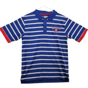 CHICAGO CUBS Shirt Men's Short Sleeve Striped Polo MLB Logo Blue Medium